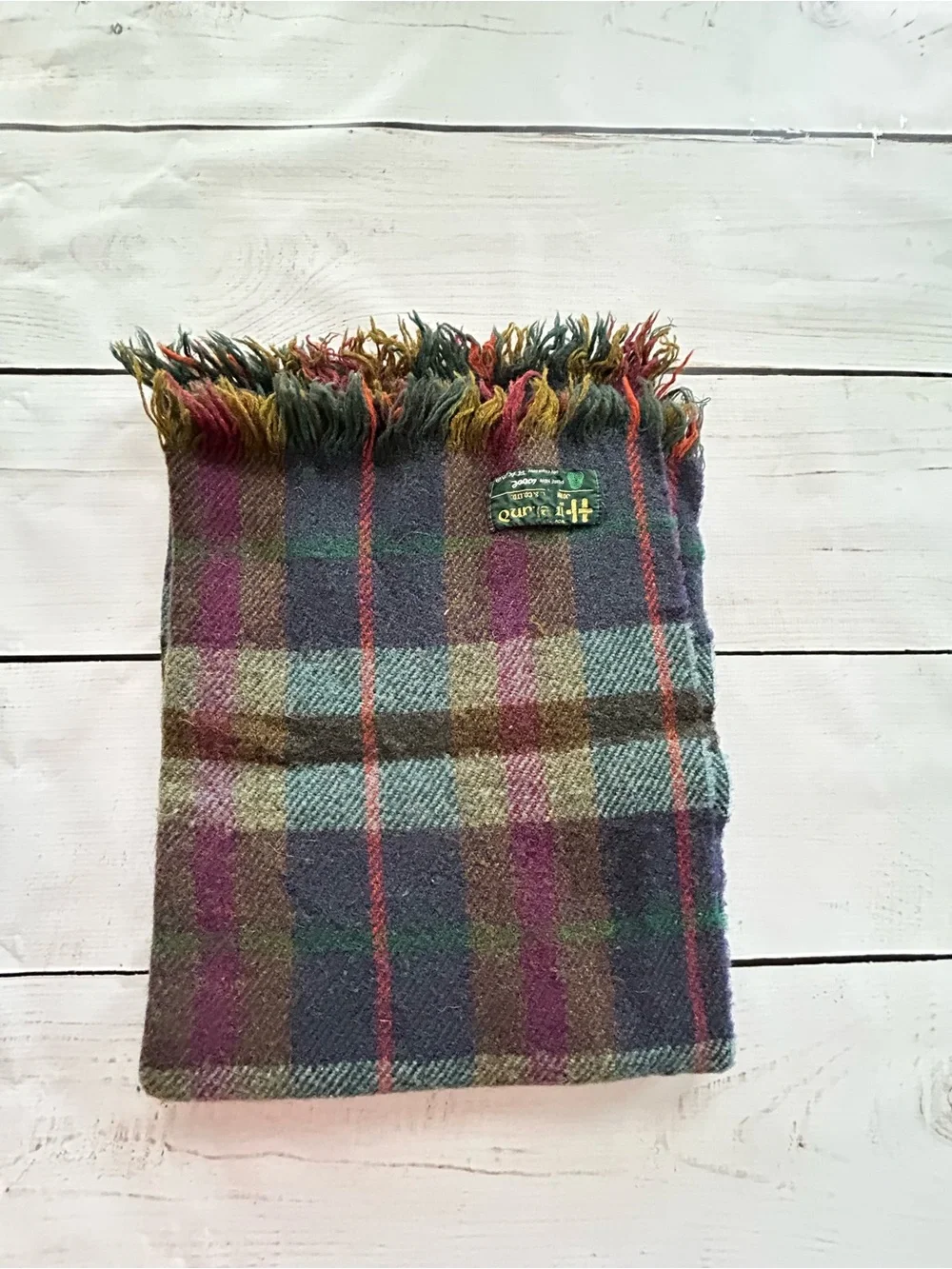 hireland Plush Plaid Throw Blanket in Green, Purple and Teal